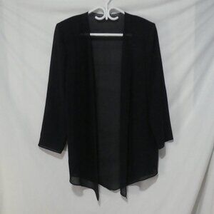 Sheer Navy Blue Open Front Cardigan With Shoulder Pads | large | GUC